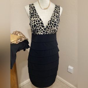 ENFOCUS STUDIO Deep V Neck Black and Tan Dress | EUC